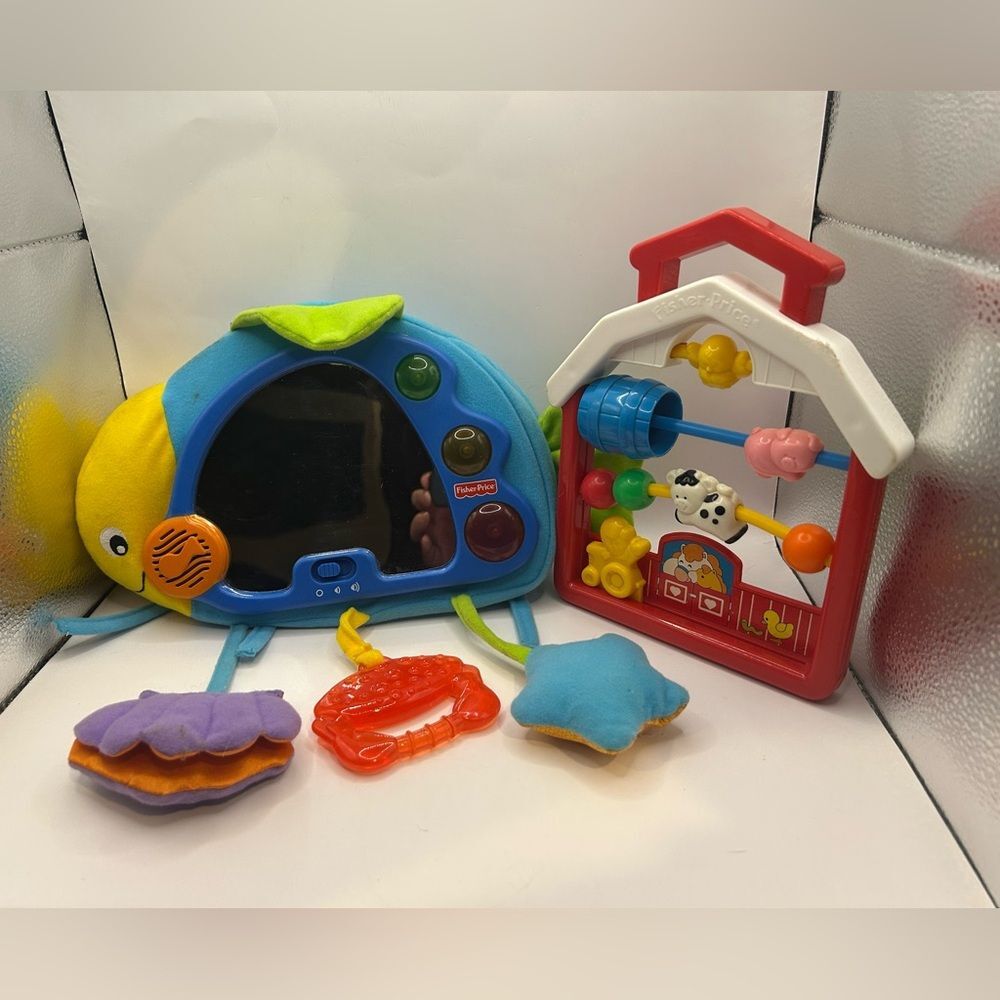 infant Activity Mirror and Barn Toy Set. Ocean Wonders Deep Blue and Farmhouse